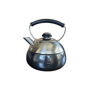 Copco Whistling Tea Kettle Stainless Steel Black Enamel Stovetop Tea Pot Silver